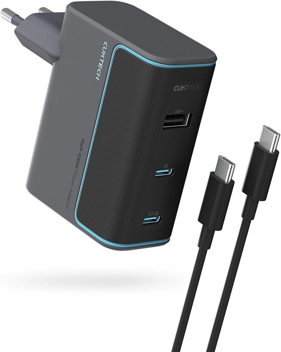 CUKTECH Cargador USB C 100W, 3 Puertos GaN III Tech y PPS PD3.0 Cargador Rápido, Cargador 100W USB C Rápido